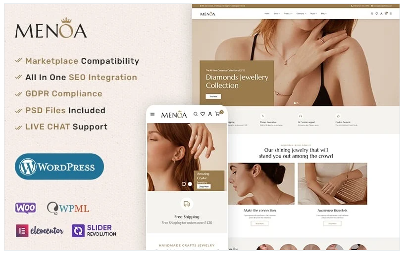 Menoa  Modern Jewelry & Imitation Store  WooCommerce Responsive Theme