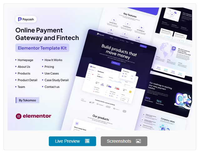 Paycash  Online Payment Gateway & Fintech Elementor Template Kit